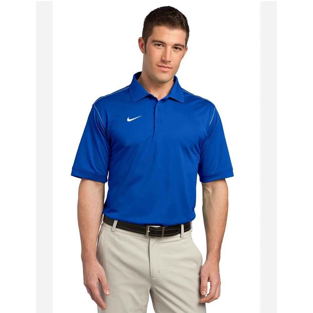 Nike Men's Polo Shirt Dri-Fit Swoosh Golf Classic Casual Short Sleeve Blue Small